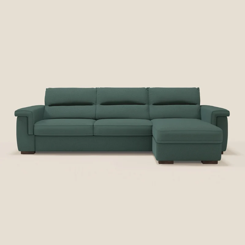 Magnolia divano letto angolare con Penisola Contenitore - Materasso H18 cm in tessuto smacchiabile T05 verde