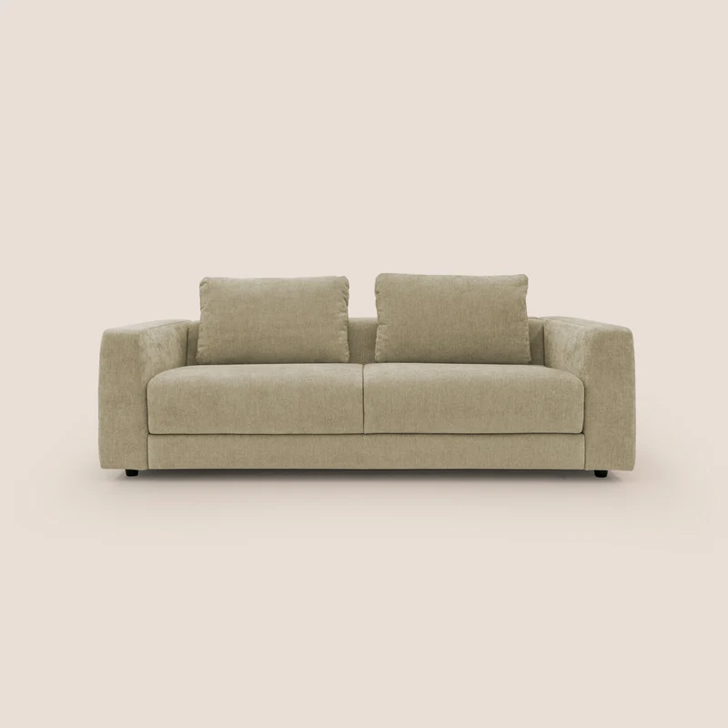 Freia Divano letto minimal materasso h15 cm con morbidi schienali in tessuto impermeabile T14 beige