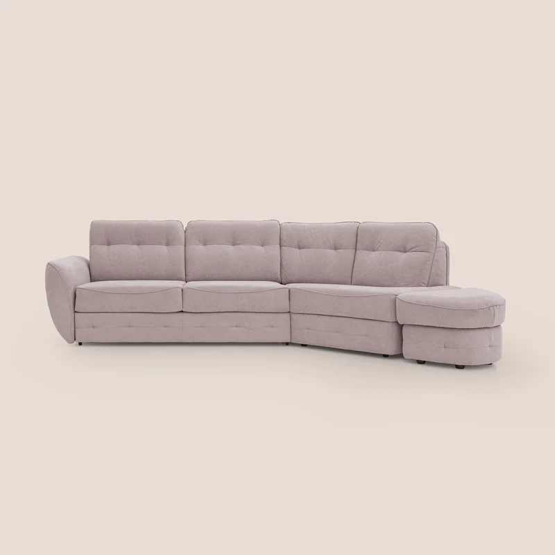 Zeus divano letto angolare con materasso H18 cm pouf mobile in tessuto impermeabile T02 rosa