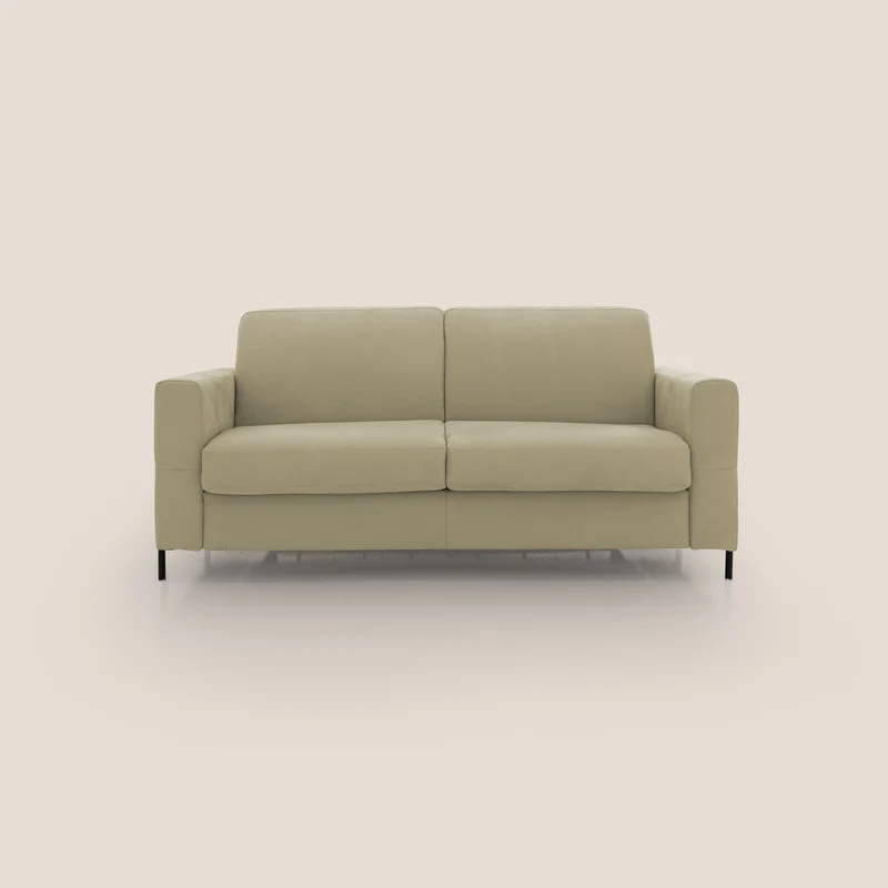 Ortensia divano letto materasso H18 cm con piedi alti in elegante microfibra smacchiabile T11 beige