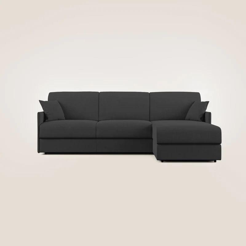 Evans Divano letto angolare con penisola in morbido tessuto impermeabile T02 nero