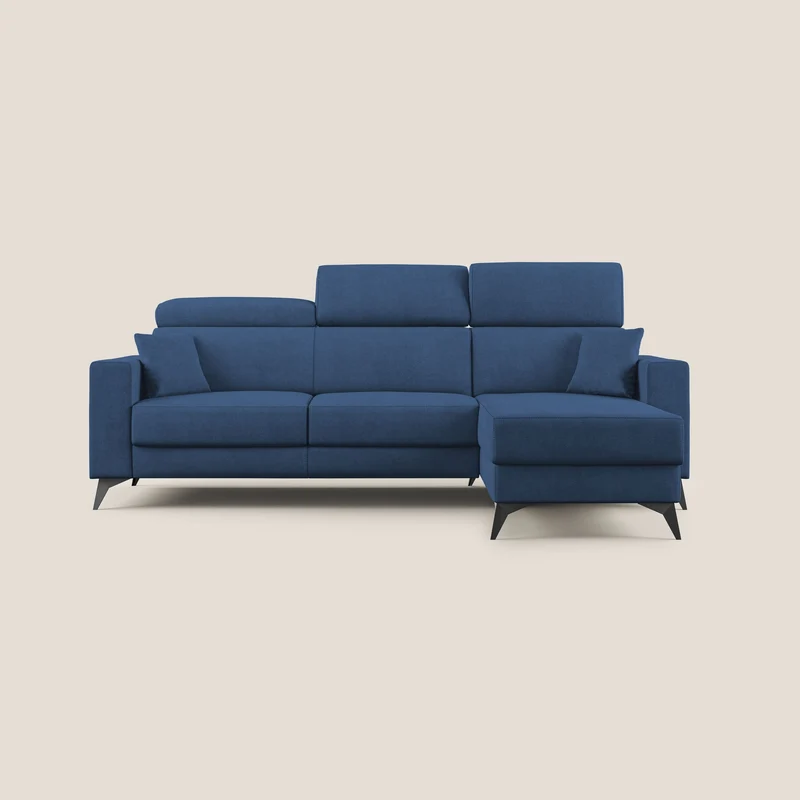 Pegaso divano letto angolare con poggiatesta reclinabili e rivestimento impermeabile T02 blu