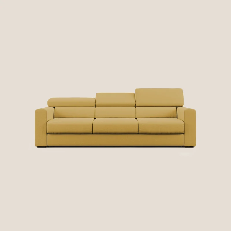 Dylan divano a 3 sedute con pouf estraibile poggiapiedi in tessuto fiammato simil cotone impermeabile T19 giallo