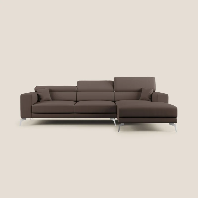 Blade Divano moderno angolare con poggiatesta reclinabili in Ecopelle T04 marrone