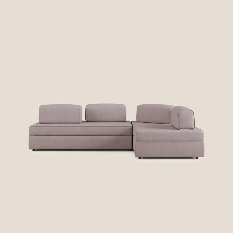 Liberty divano angolare con pouf estraibile e schienali movibili in tessuto morbido impermeabile T02 rosa