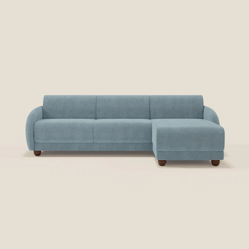 Giglio divano letto angolare con materasso alto 18 cm e penisola contenitore in morbido bouclé impermeabile T07 carta da zucchero