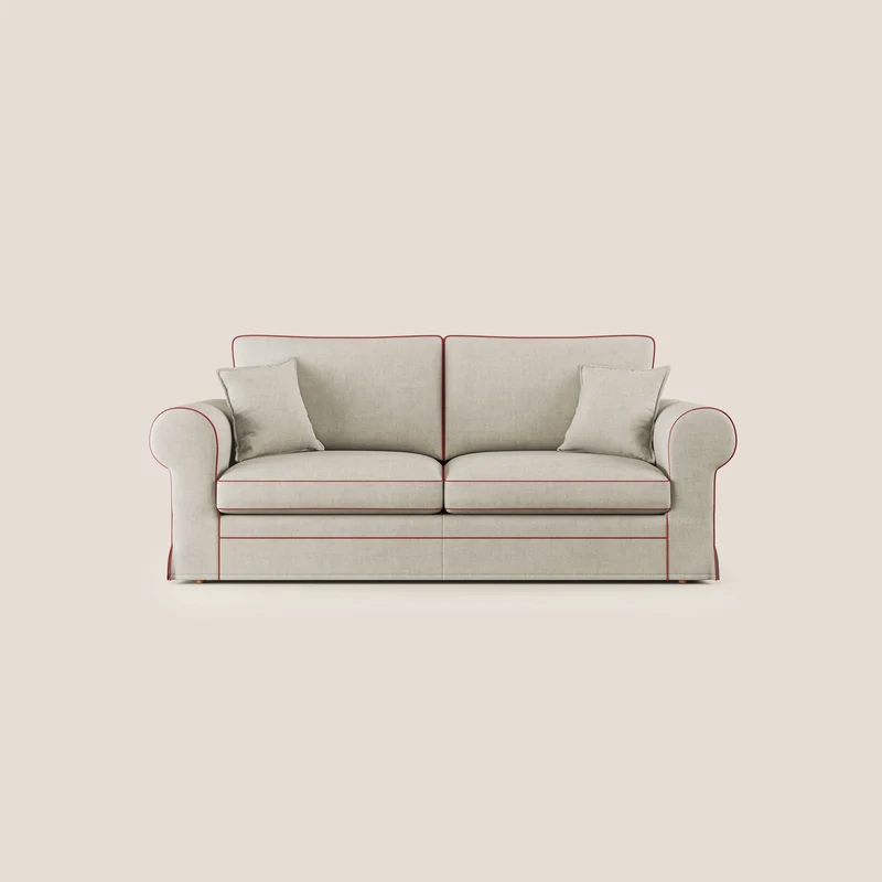 Lady divano classico bicolore in piuma d'oca realizzato con tessuto impermeabile T02 panna - rosso