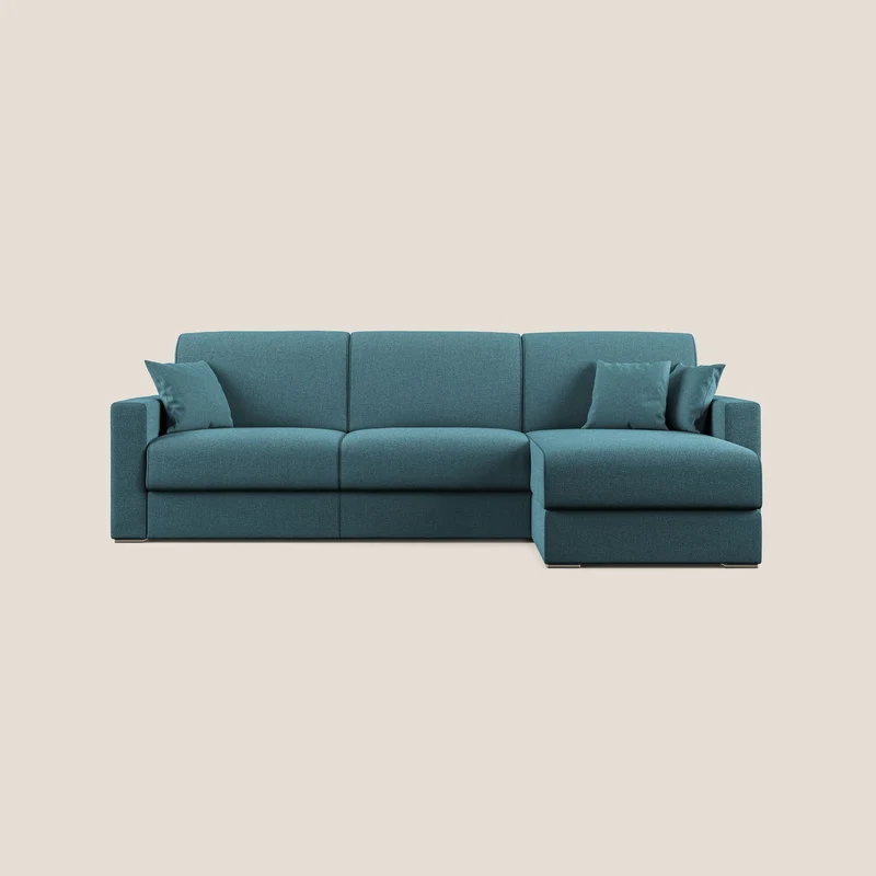 Best Divano letto angolare con penisola in tessuto smacchiabile QuickClean T08 azzurro