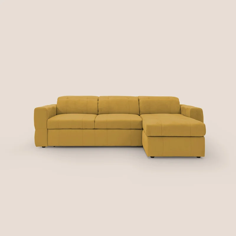 Kronos Divano angolare con pouf estraibile e penisola contenitore in microfibra impermeabile T11 giallo