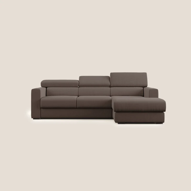 Dylan divano angolare con pouf estraibile poggiapiedi in tessuto simil cotone impermeabile T13 marrone