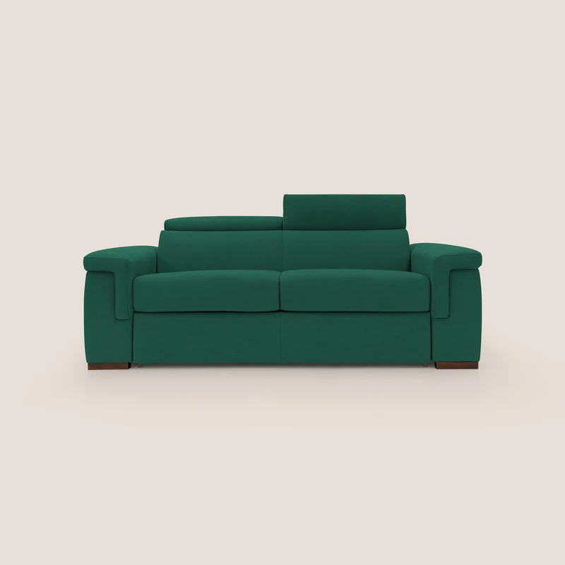 Giunone divano letto con materasso alto 18 cm e poggiatesta reclinabili in tessuto impermeabile T02 verde