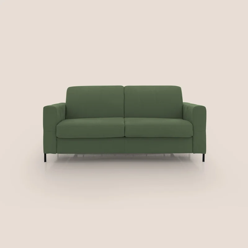 Ortensia divano letto materasso H18 cm con piedi alti in elegante microfibra smacchiabile T11 verde