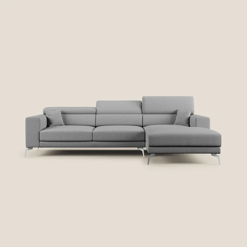 Blade Divano moderno angolare con poggiatesta reclinabili in tessuto impermeabile simil-cotone T13 grigio