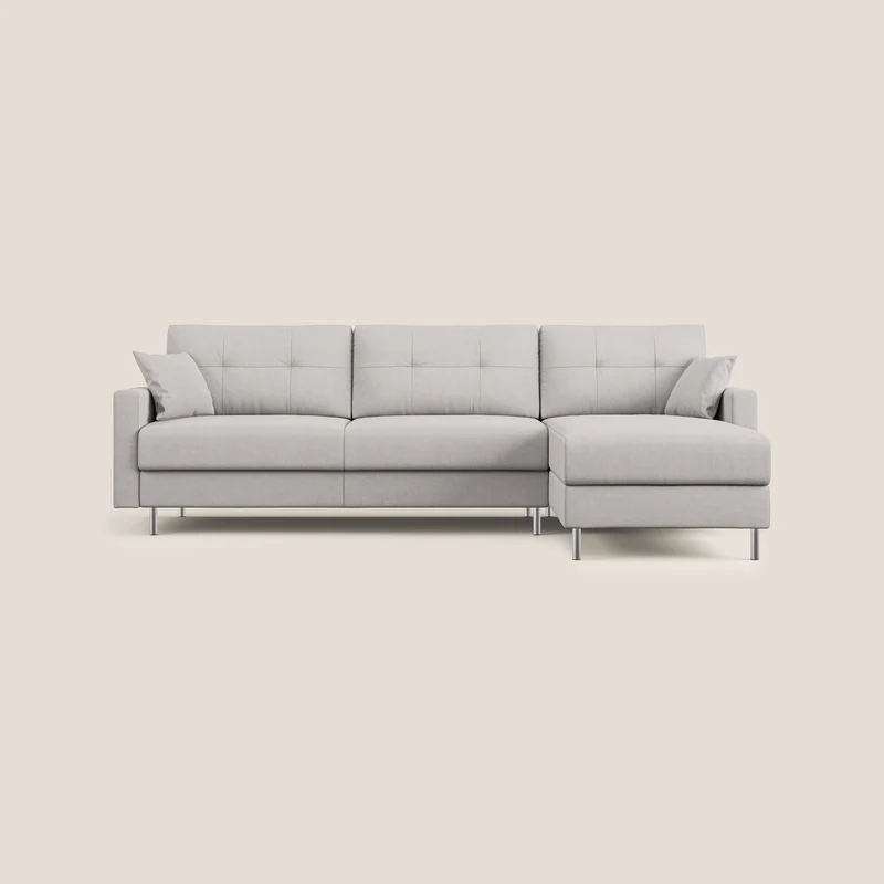 Megan divano letto angolare in microfibra smacchiabile T11 grigio chiaro