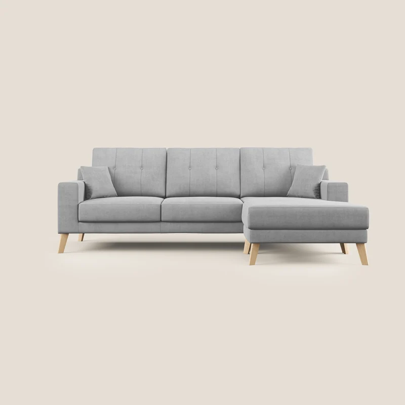 Danish divano angolare REVERSIBILE in tessuto morbido impermeabile T02 grigio chiaro