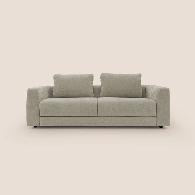 Freia Divano letto minimal materasso h15 cm con morbidi schienali in tessuto impermeabile T14 tortora