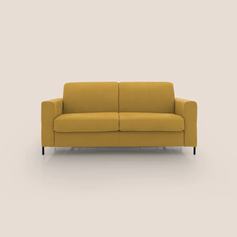 Ortensia divano letto materasso H18 cm con piedi alti in elegante microfibra smacchiabile T11 giallo