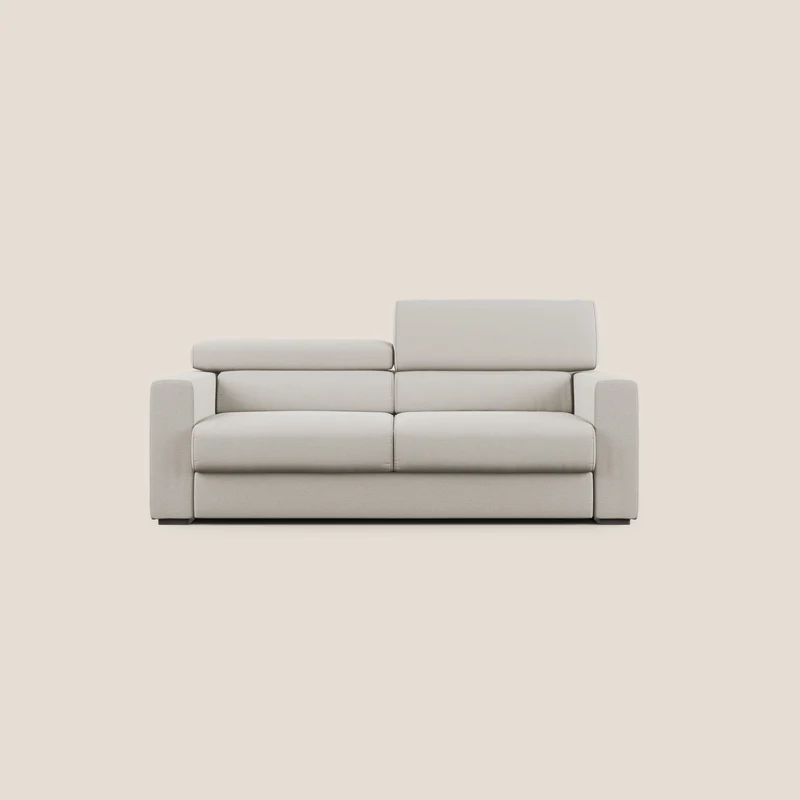 Dylan divano allungabile con pouf estraibile poggiapiedi in tessuto fiammato simil cotone impermeabile T19 panna