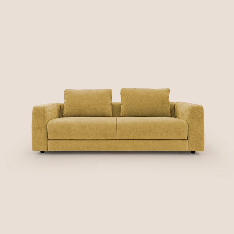 Freia Divano letto minimal materasso h15 cm con morbidi schienali in tessuto impermeabile T14 giallo