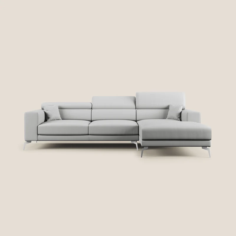 Blade Divano moderno angolare con poggiatesta reclinabili in Ecopelle T04 grigio chiaro