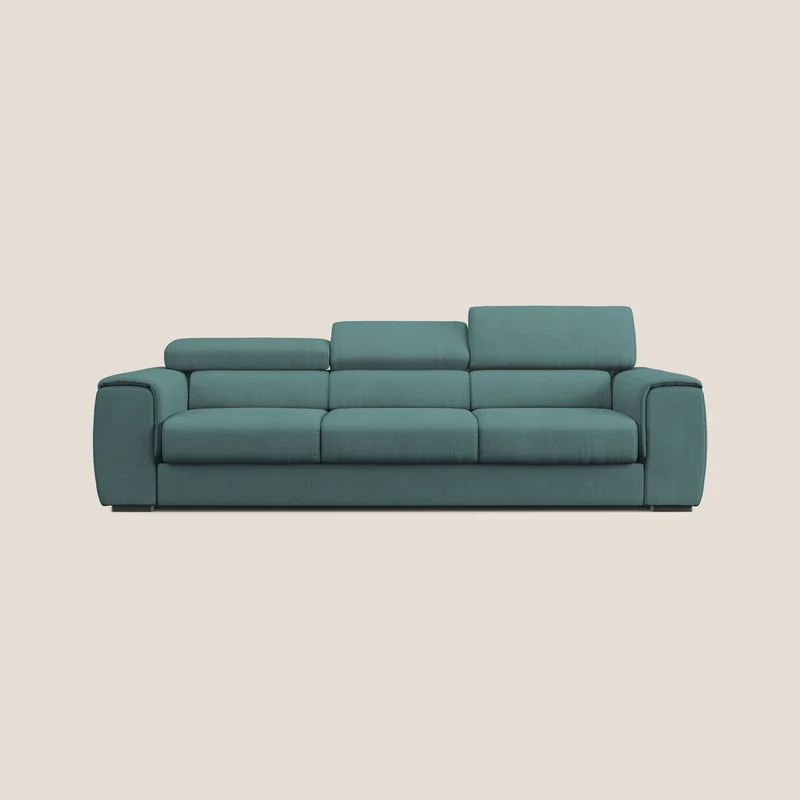 Zeno Divano con pouf estraibile poggiapiedi a 3 sedute in tessuto morbido impermeabile T02 petrolio