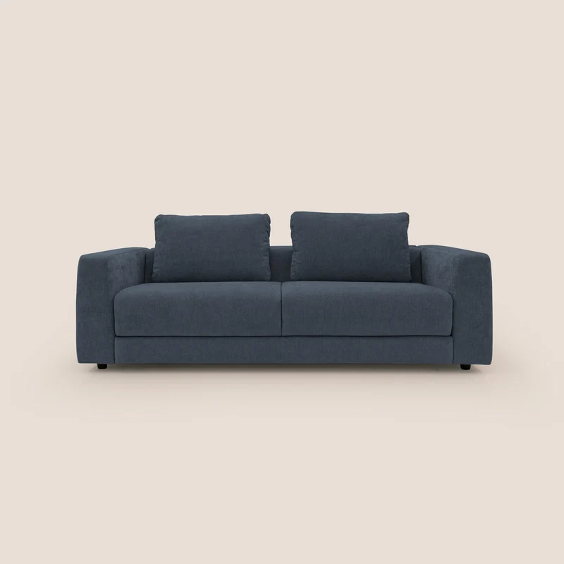 Freia Divano letto minimal materasso h15 cm con morbidi schienali in tessuto impermeabile T14 blu