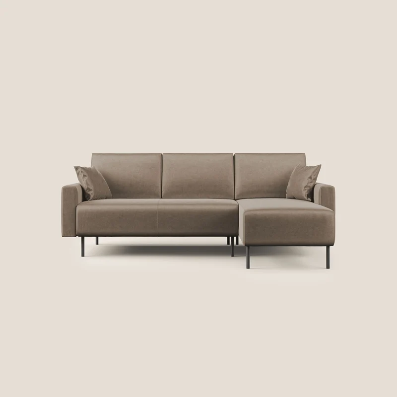Arthur divano moderno angolare in velluto morbido impermeabile T01 marrone