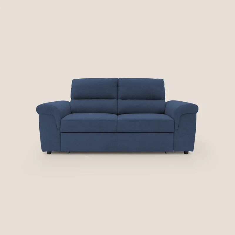 Minerva divano con pouf estraibile poggiapiedi in tessuto morbido impermeabile T02 blu