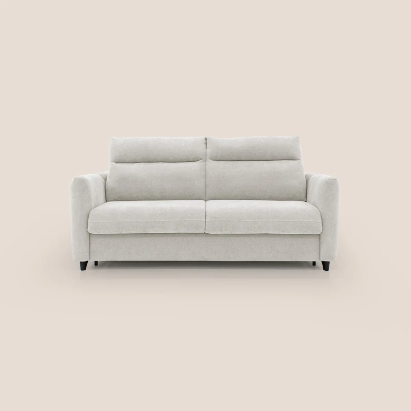 Peonia divano letto scandinavo con materasso H18 cm e morbido e alto schienale in tessuto Bouclé impermeabile T07 bianco