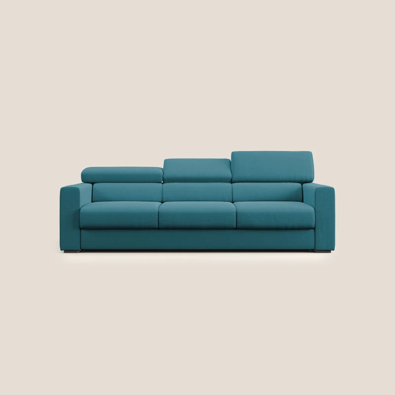 Dylan divano a 3 sedute con pouf estraibile poggiapiedi in tessuto simil cotone impermeabile T13 azzurro