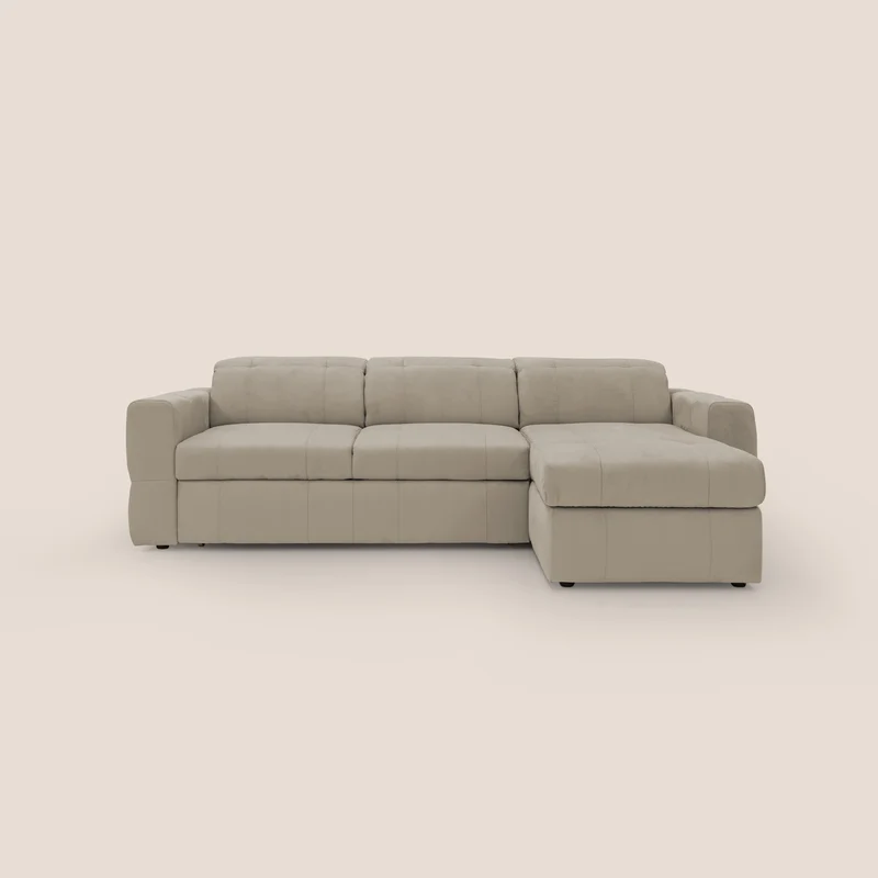 Kronos Divano angolare con pouf estraibile e penisola contenitore in microfibra impermeabile T11 tortora