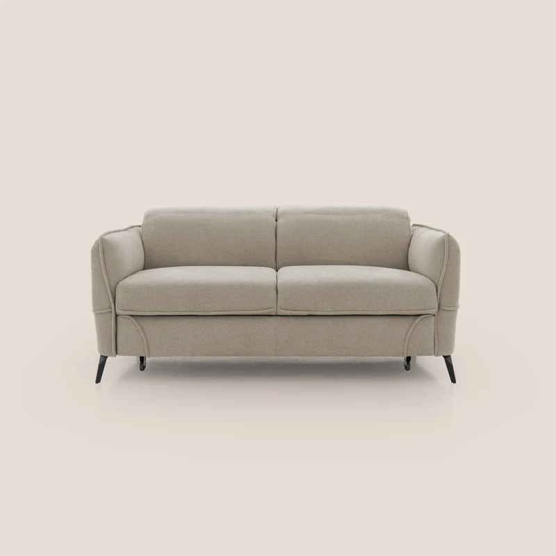 Bloom Divano con poggiapiedi estraibile piedini alti e poggiatesta reclinabili in tessuto bouclé impermeabile T07 beige