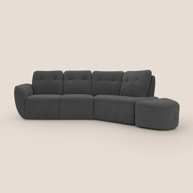 Cerbero divano angolare con pouf mobile in morbido bouclé impermeabile T07 antracite