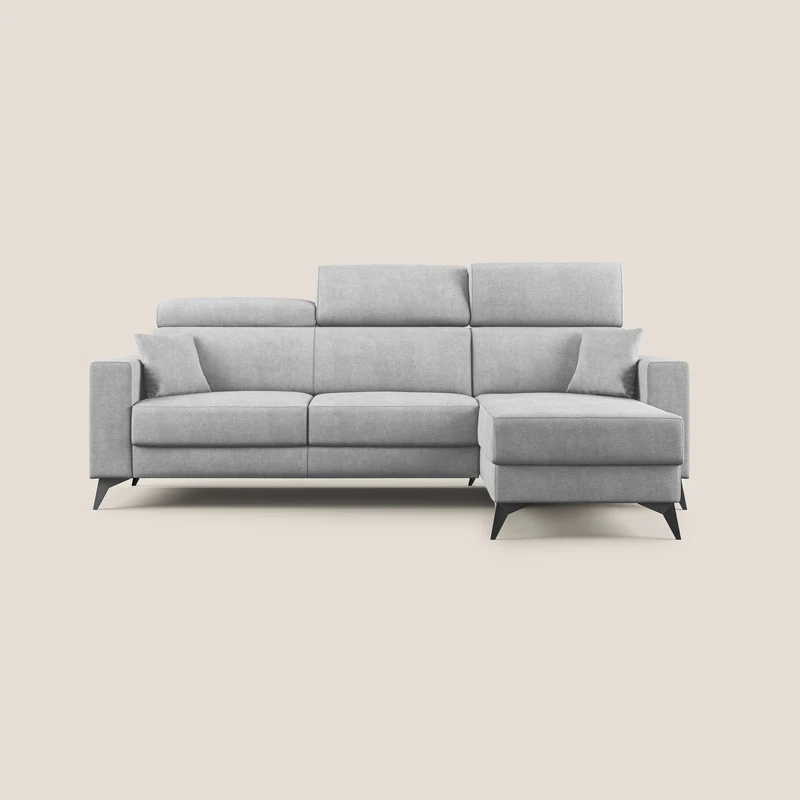 Pegaso divano letto angolare con poggiatesta reclinabili e rivestimento impermeabile T02 grigio chiaro