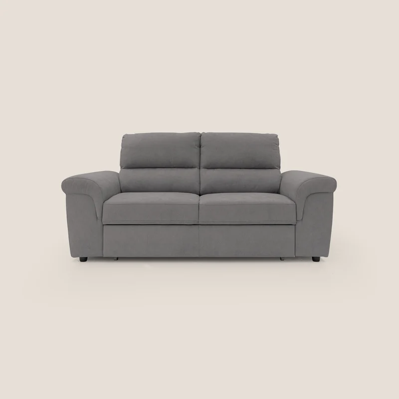 Minerva divano con pouf estraibile poggiapiedi in tessuto morbido impermeabile T02 grigio