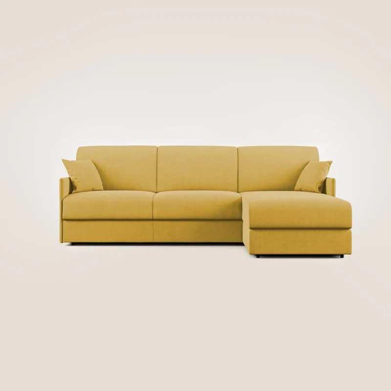 Evans Divano letto angolare con penisola in morbido tessuto impermeabile T02 giallo