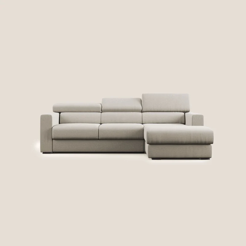 Dylan divano angolare con pouf estraibile poggiapiedi in tessuto simil cotone impermeabile T13 panna