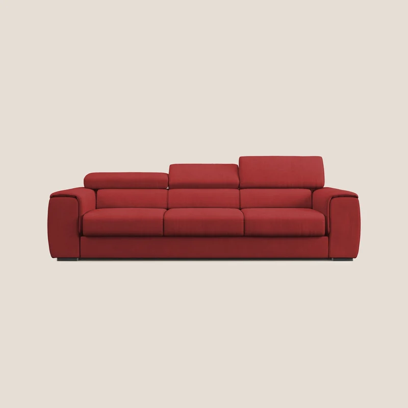 Zeno Divano con pouf estraibile poggiapiedi a 3 sedute in tessuto morbido impermeabile T02 rosso