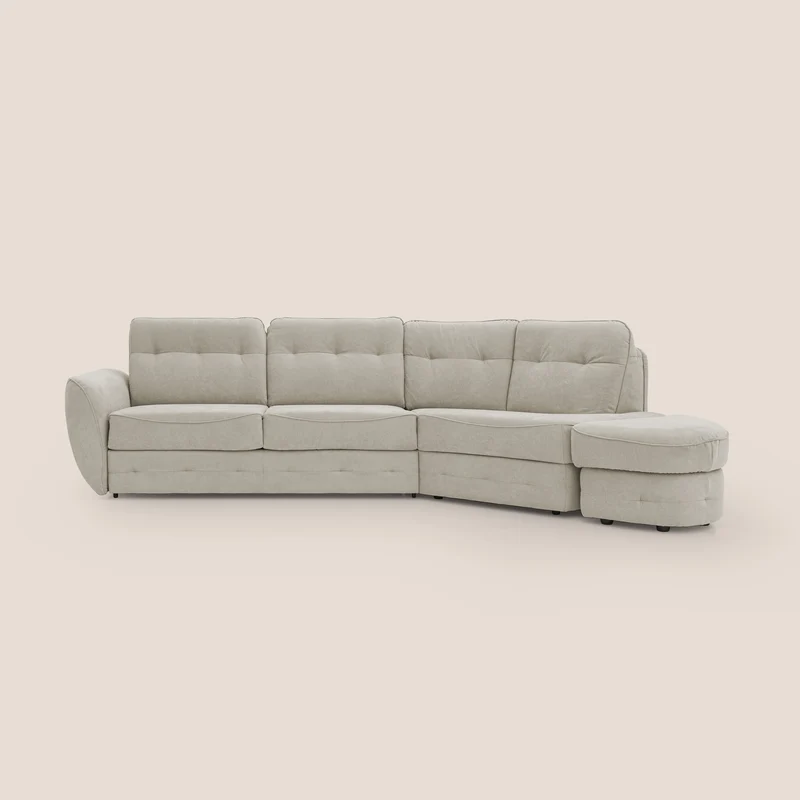 Zeus divano letto angolare con materasso H18 cm pouf mobile in tessuto impermeabile T02 panna