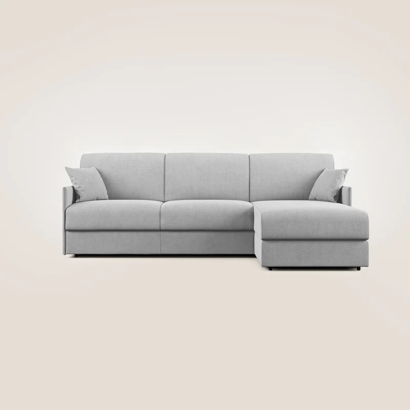 Evans Divano letto angolare con penisola in morbido tessuto impermeabile T02 grigio chiaro