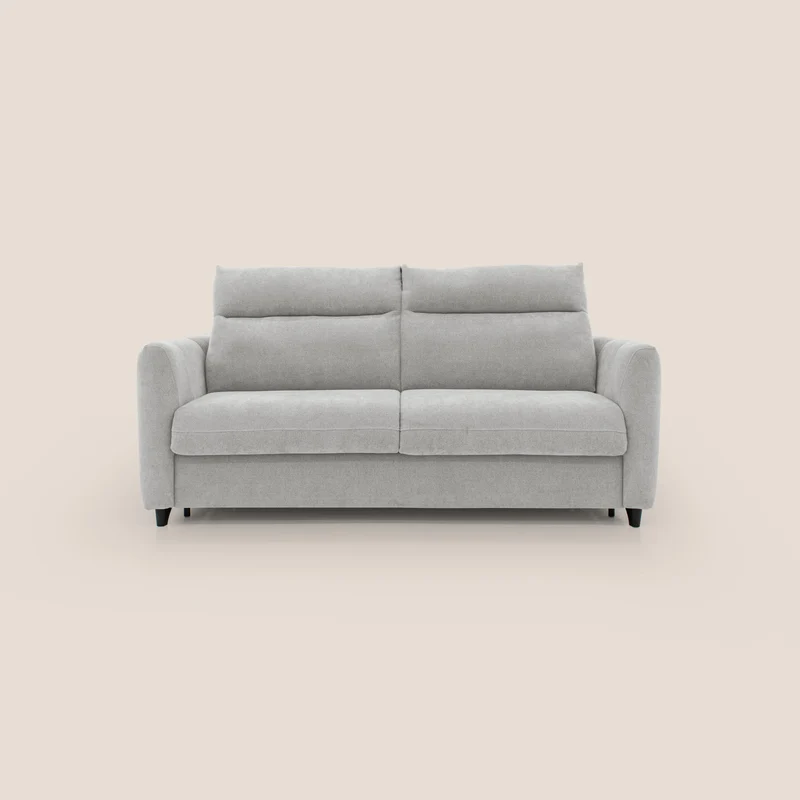 Peonia divano letto scandinavo con materasso H18 cm e morbido e alto schienale in tessuto Bouclé impermeabile T07 grigio