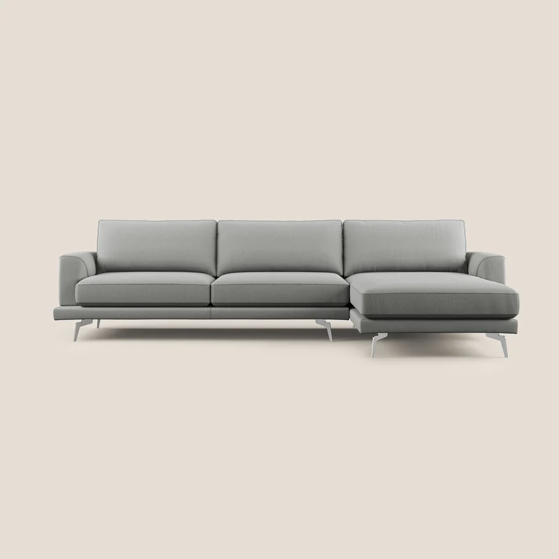 Dorian divano moderno angolare con penisola in tessuto morbido antimacchia T05 grigio