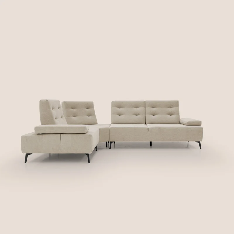 Lugano Divano angolare con schienali traslanti in microfibra effetto velluto T09 beige