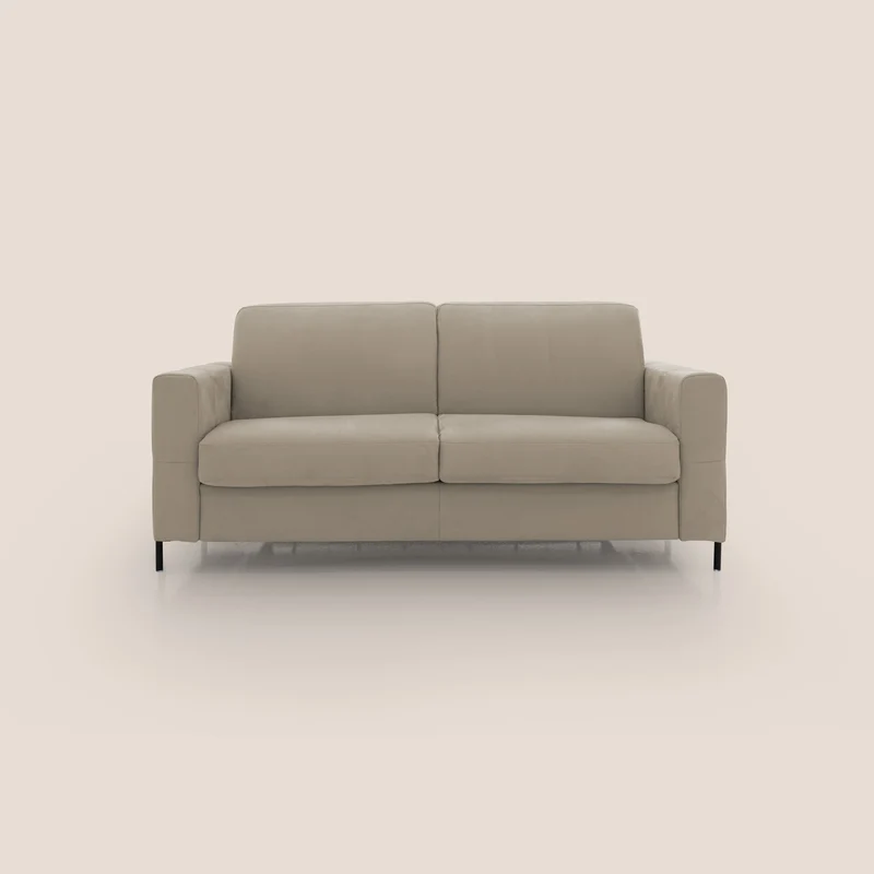 Ortensia divano letto materasso H18 cm con piedi alti in elegante microfibra smacchiabile T11 tortora