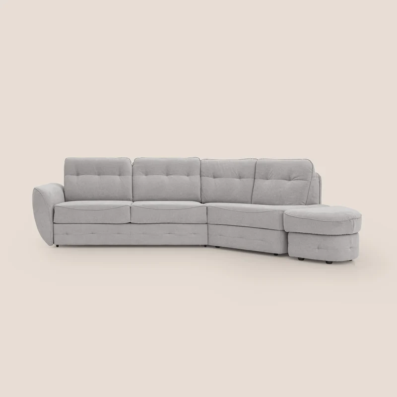 Zeus divano letto angolare con materasso H18 cm pouf mobile in tessuto impermeabile T02 grigio chiaro