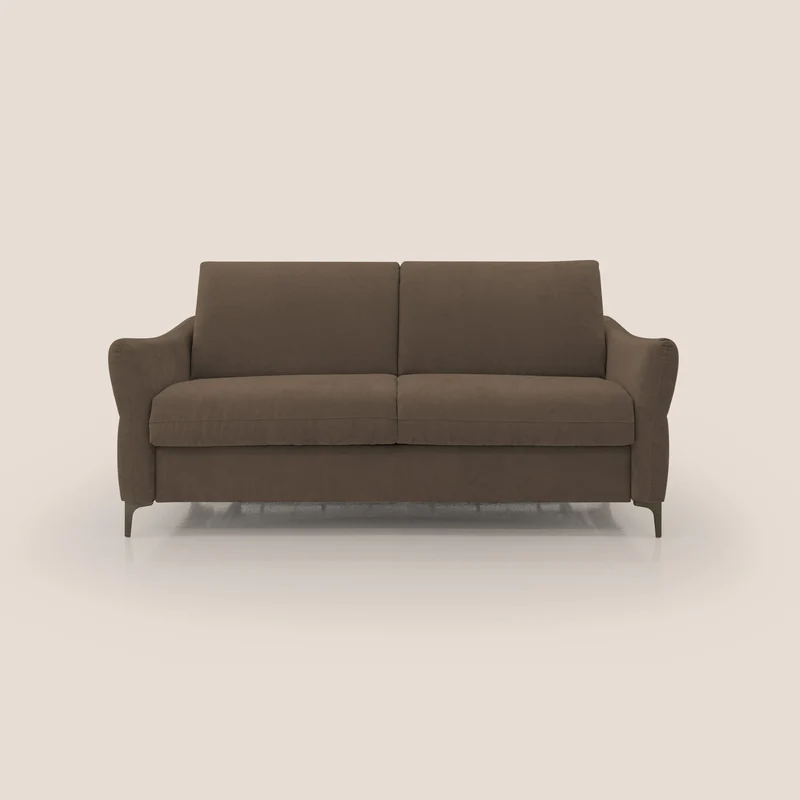 Dalia divano letto con materasso H18 cm e piedi alti in raffinato tessuto smacchiabile T17 marrone