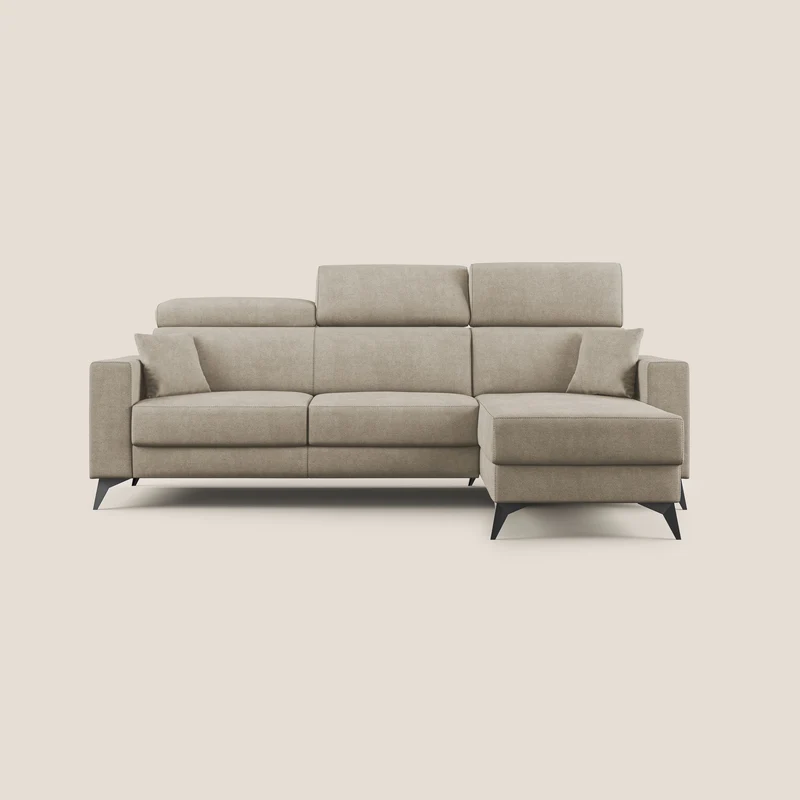 Pegaso divano letto angolare con poggiatesta reclinabili e rivestimento impermeabile T02 beige