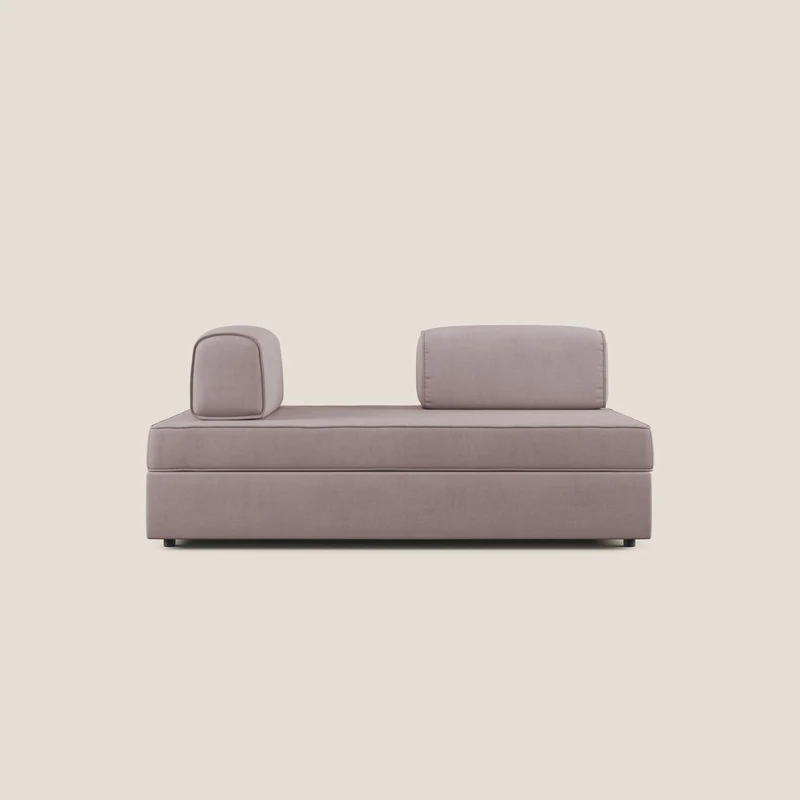 Liberty divano con pouf estraibile e schienali movibili in tessuto morbido impermeabile T02 rosa