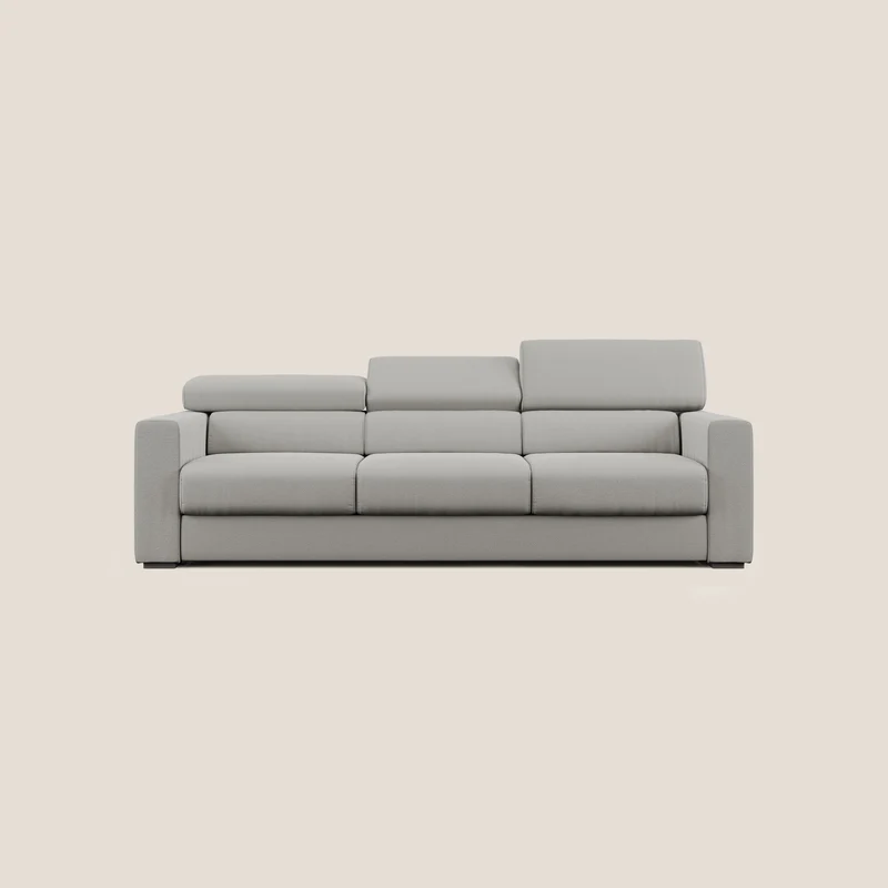 Dylan divano a 3 sedute con pouf estraibile poggiapiedi in tessuto fiammato simil cotone impermeabile T19 beige