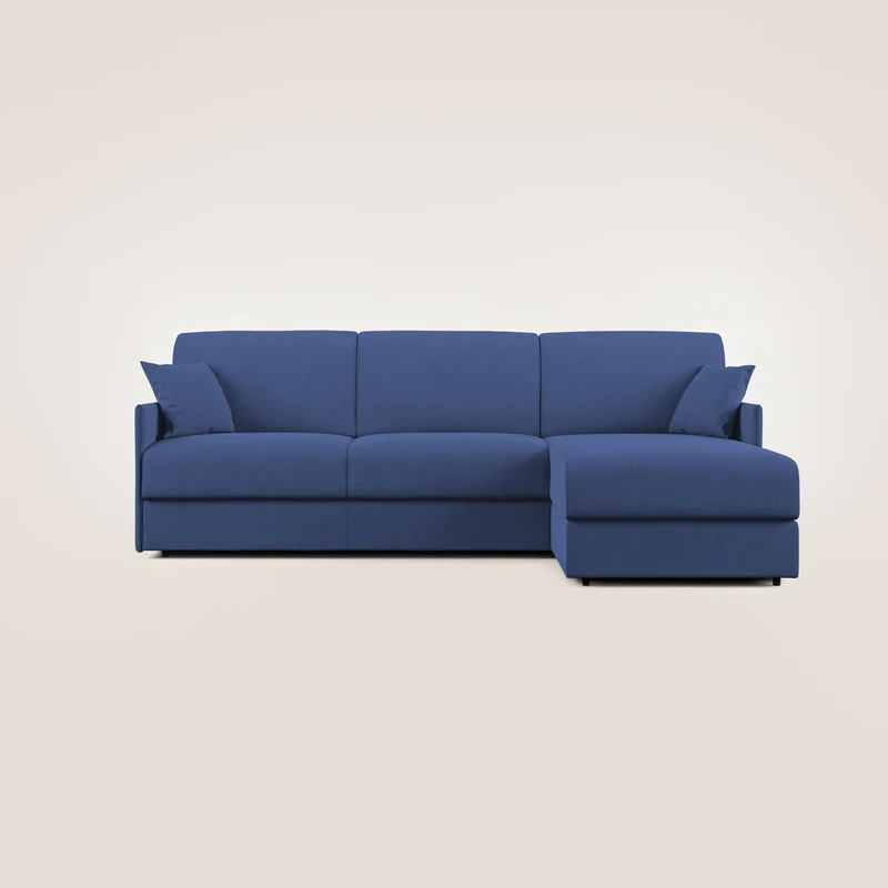 Evans Divano letto angolare con penisola in morbido tessuto impermeabile T02 blu